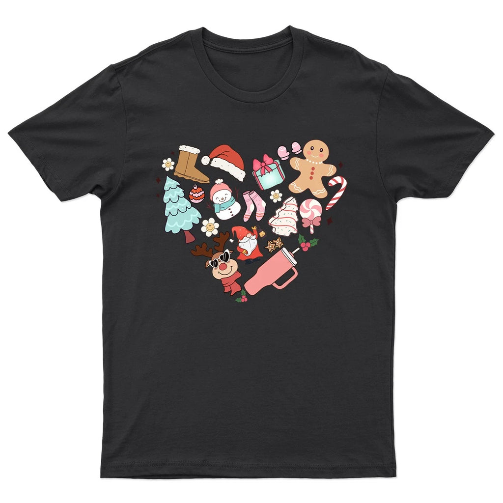 Cute Christmas Heart Holiday T-Shirt Unisex Gift Retro Seasonal Funny Xmas