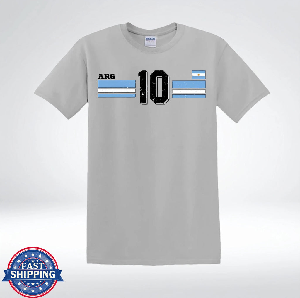 Argentina Number 10 Soccer Fan Vintage Flag Graphic T-Shirt