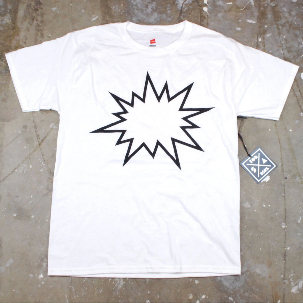 Men's Simple Minimal Modern Art Graphic Pow Bang Humor T-Shirt New White