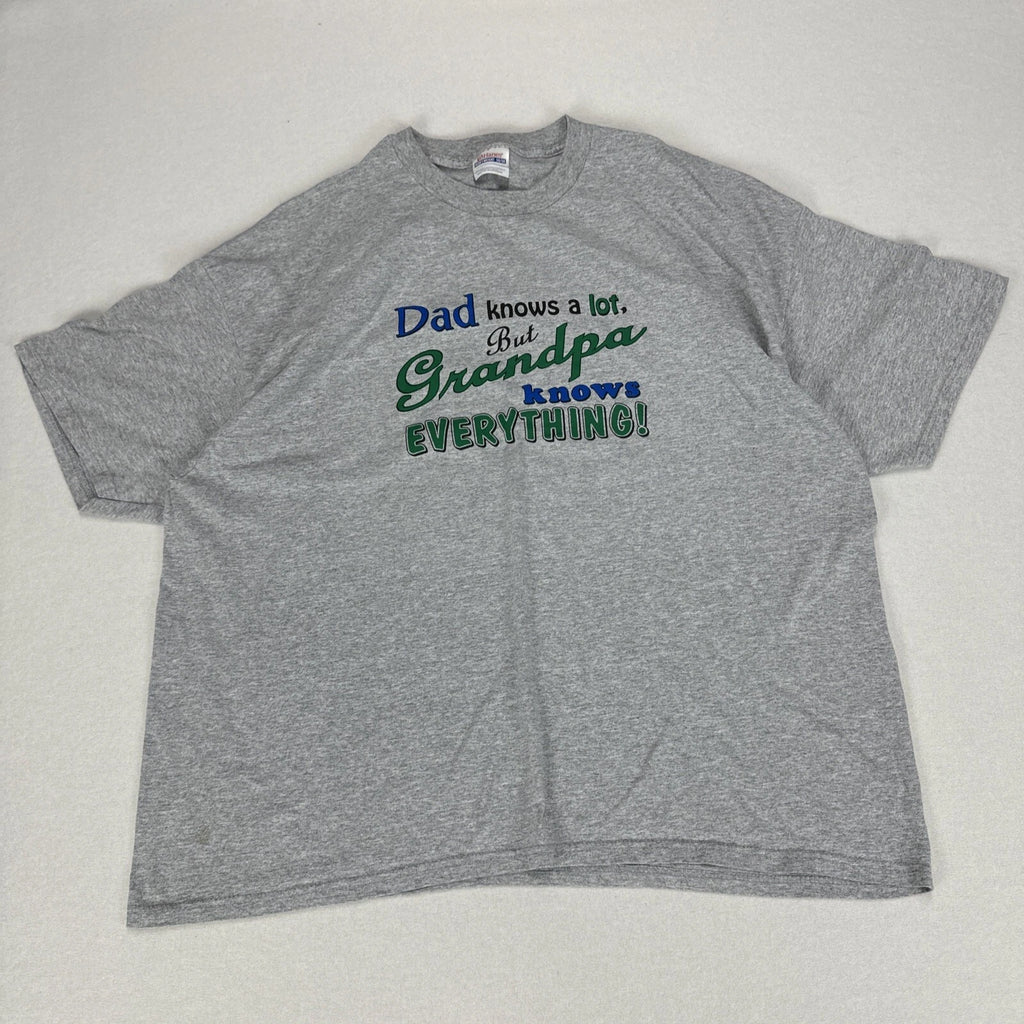 Vintage PRINT GRAPHIC T Shirt Adult 2XL Grey Short Sleeve Grandpa Crew Neck Tee