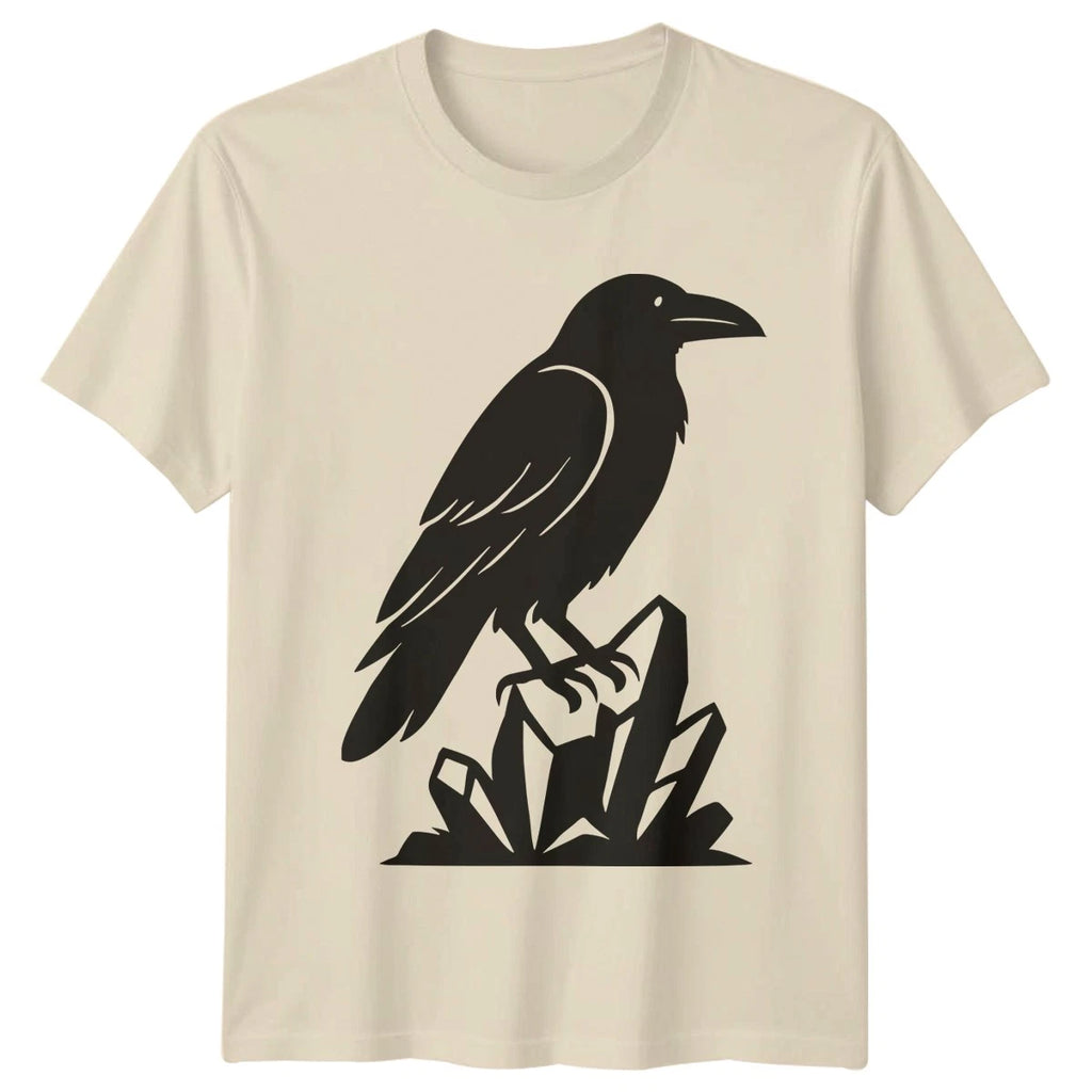 Mystical Raven Perched On T-Shirt Crow Crystal Wildlife Nature Birthday Gift