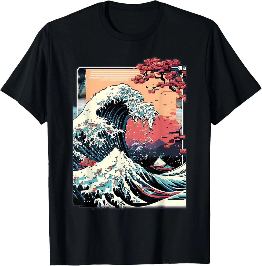 Vaporwave Glitch Aesthetic Great Wave off Kanagawa Retro T-Shirt