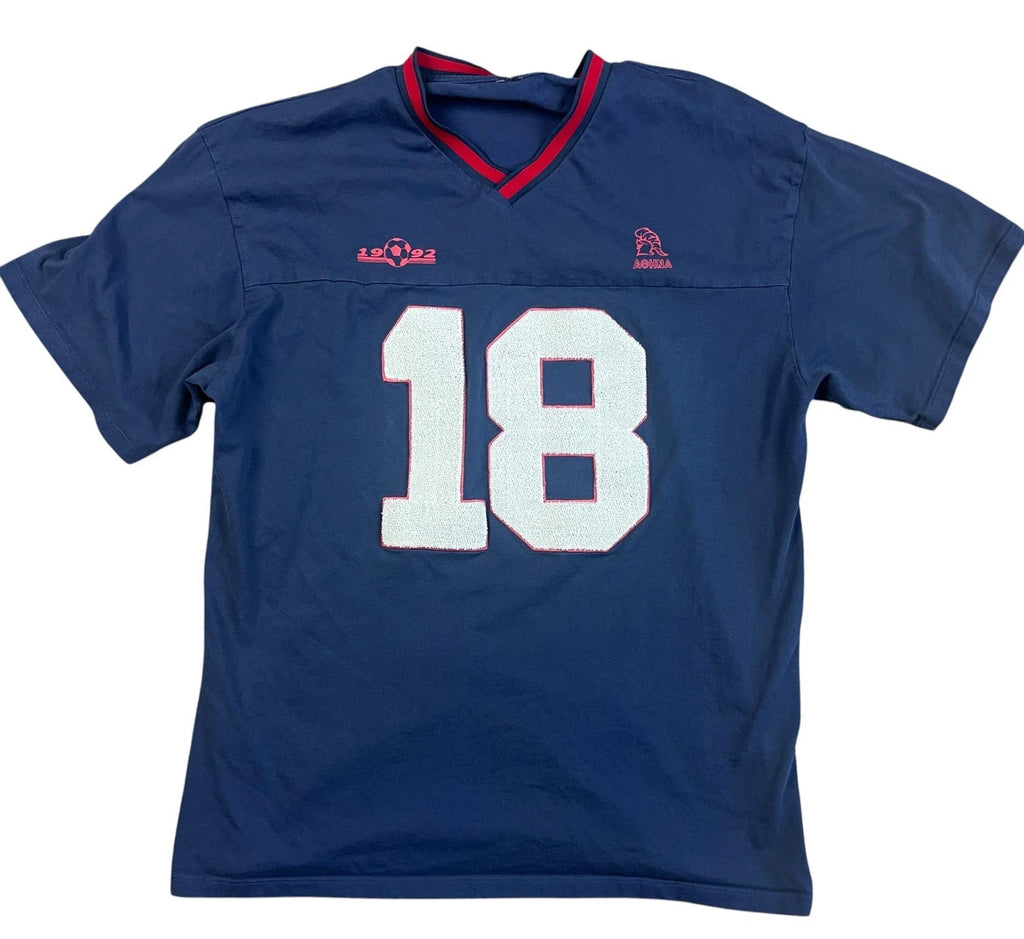 Athens Greece Soccer Jersey Shirt Mens XL Navy Blue Chenille 18 Graphic VTG 1992