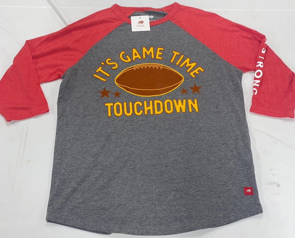 NWT Sportiqe Its Game Time Touchdown T-Shirt Medium Gray 3/4 Sleeve Football KC