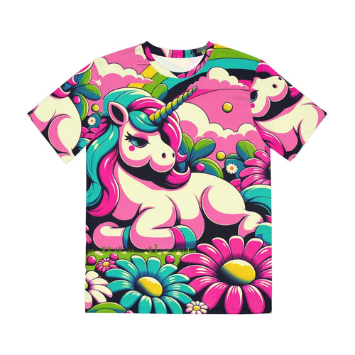 All Over Print T Shirt Chubby Unicorn Daisies Pop Art Vintage Style
