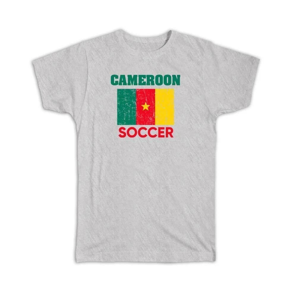 Gift T-Shirt : Cameroon Distressed Flag Soccer Football Team Cameroonian Country