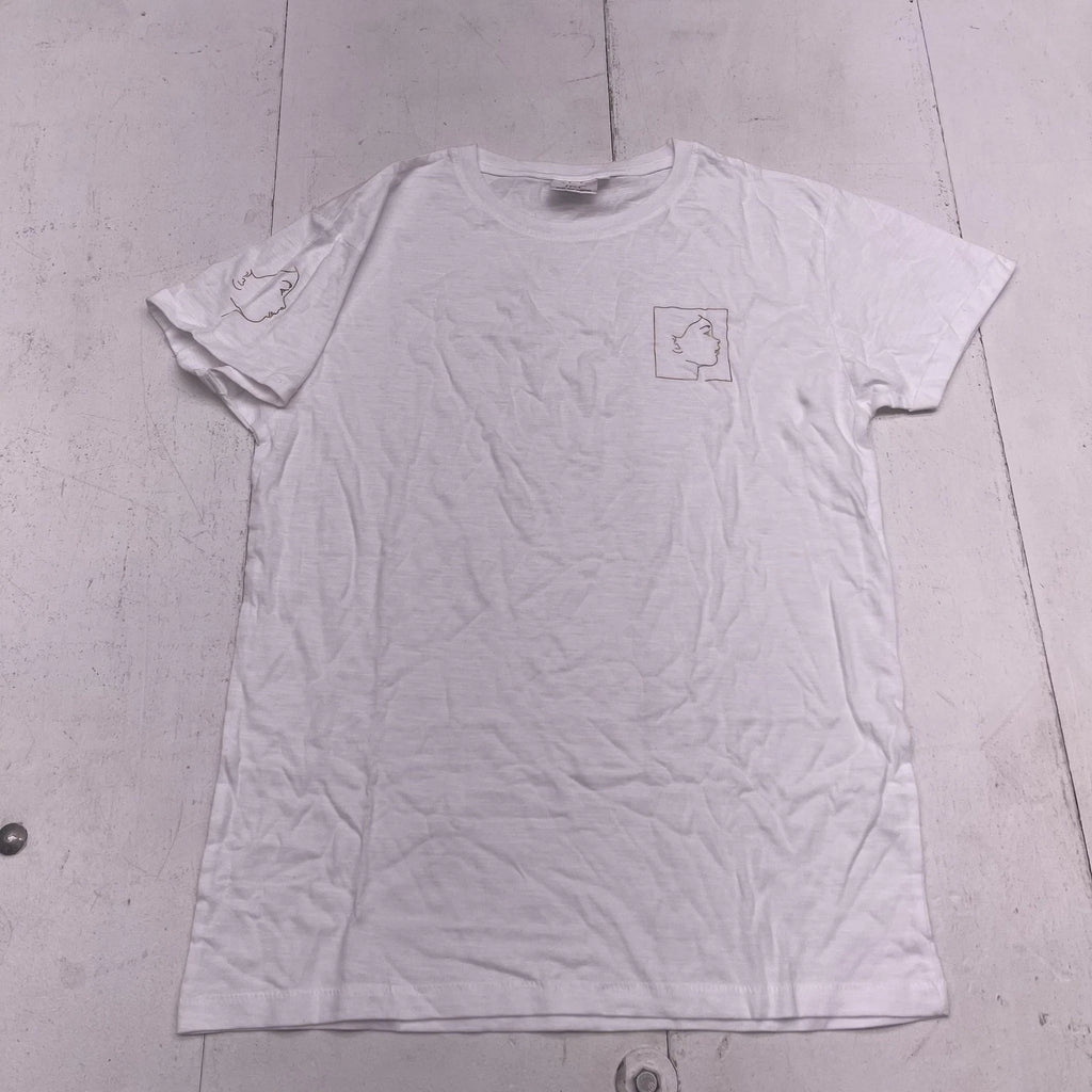 James Ross Collection Shirt Mens Medium White Minimalist Face Graphic Cotton Tee