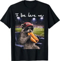 Funny Raccoon Ballfield Hot-Dog Soccer I Live Here Now T-Shirt