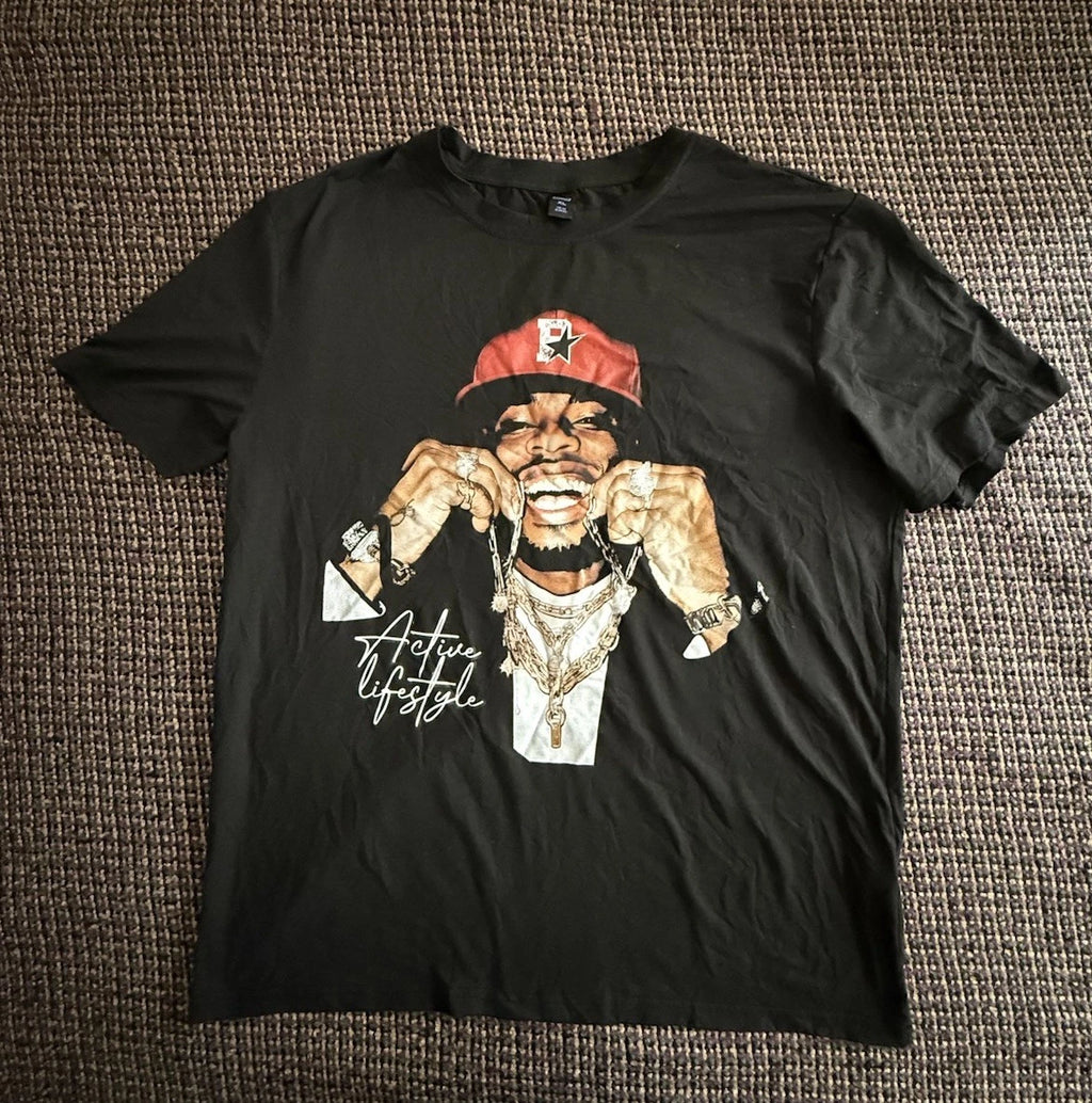 Romwe Street Wear Active Lifestyle Graphic Print Black T Shirt  Men’s XL