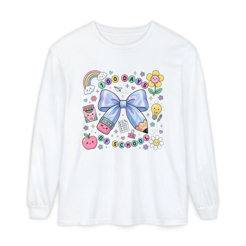 Back to School bow illustration Long Sleeve T-Shirt | kawaii school icons