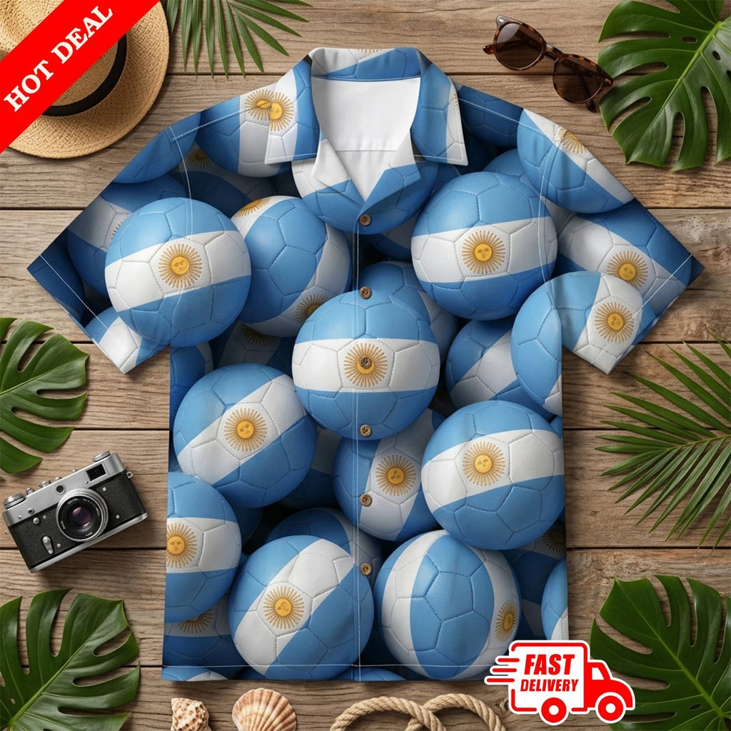 Argentina Soccer Ball Mens Hawaiian Shirt Aloha Blue White Football Fan Gift