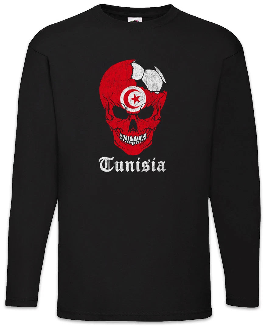 Tunisia Football Skull I Men Long Sleeve T-Shirt tunisian Soccer Flag World