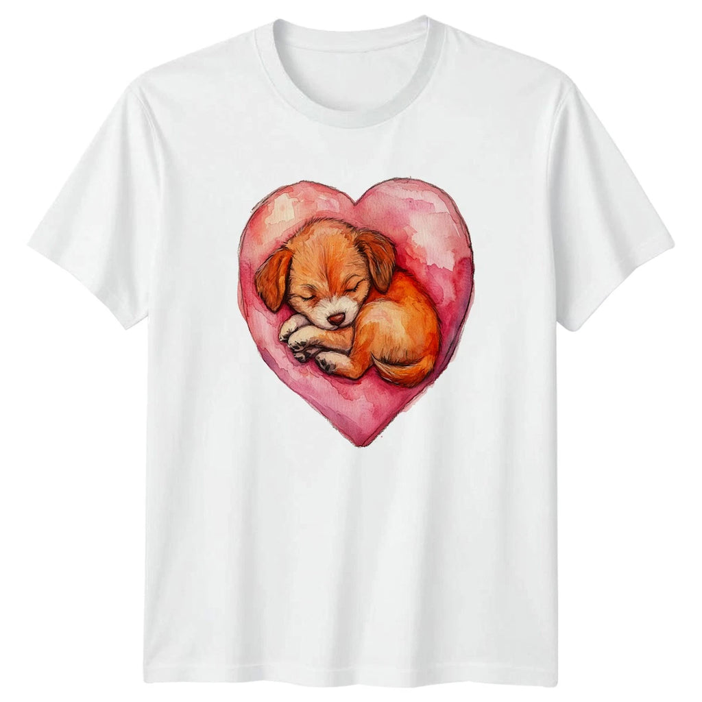 Sleeping Puppy Heart Watercolor Dogs Mens T-Shirt Womens Tee Graphic Top