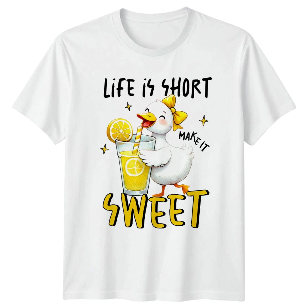 Life Is Short Make It Sweet Womens T-Shirt Cute Duck Lemonade Lifestyle