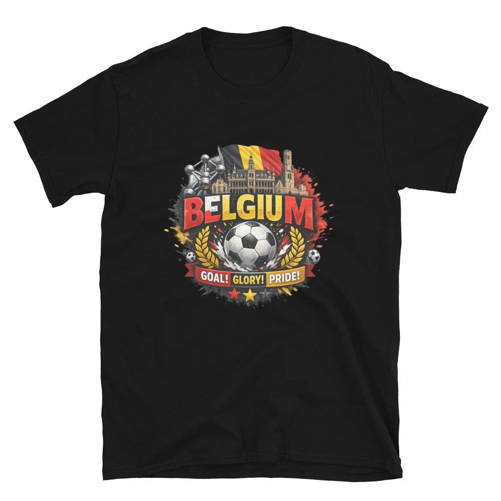 Belgium World Cup Football Fan T-Shirt Red, Black & Yellow Unisex