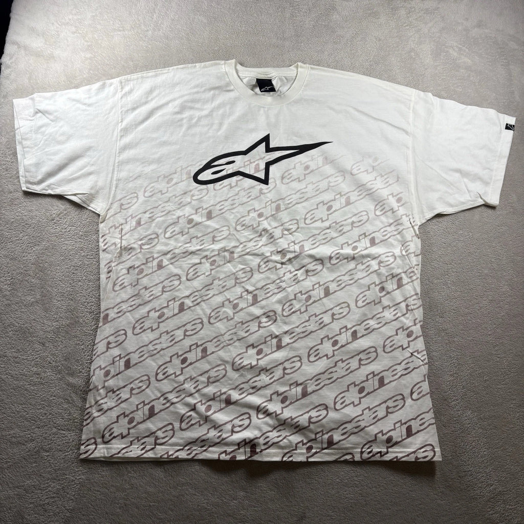 Vintage Y2K AlpineStars Men’s 2XL White T Shirt Grunge Motorcross NEW 2000s AOP