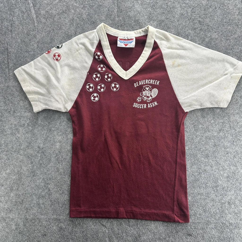 Vintage Beavercreek Soccer Shirt Mens Large Maroon White Dodger Athletic 80s USA