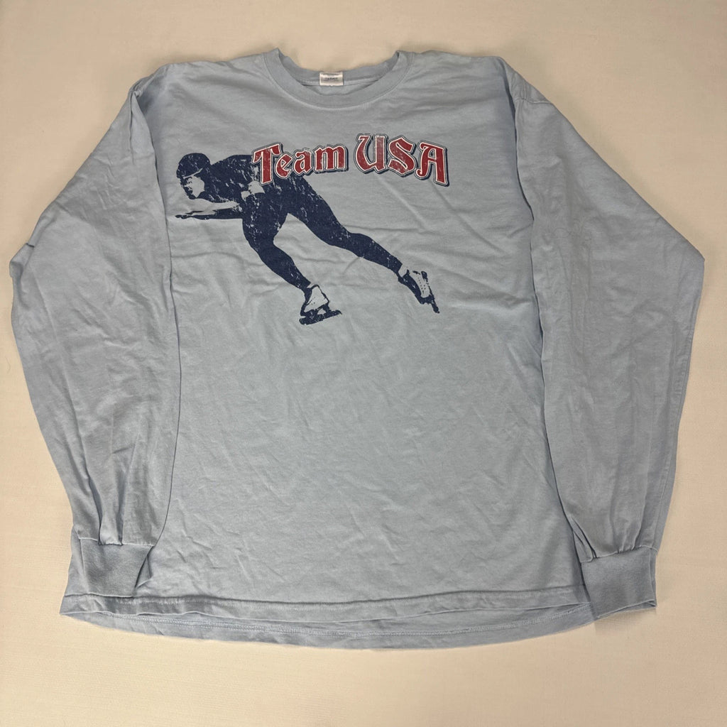 Vintage VANCOUVER OLYMPICS T Shirt Adult 2XL Light Blue Long Sleeve Team USA