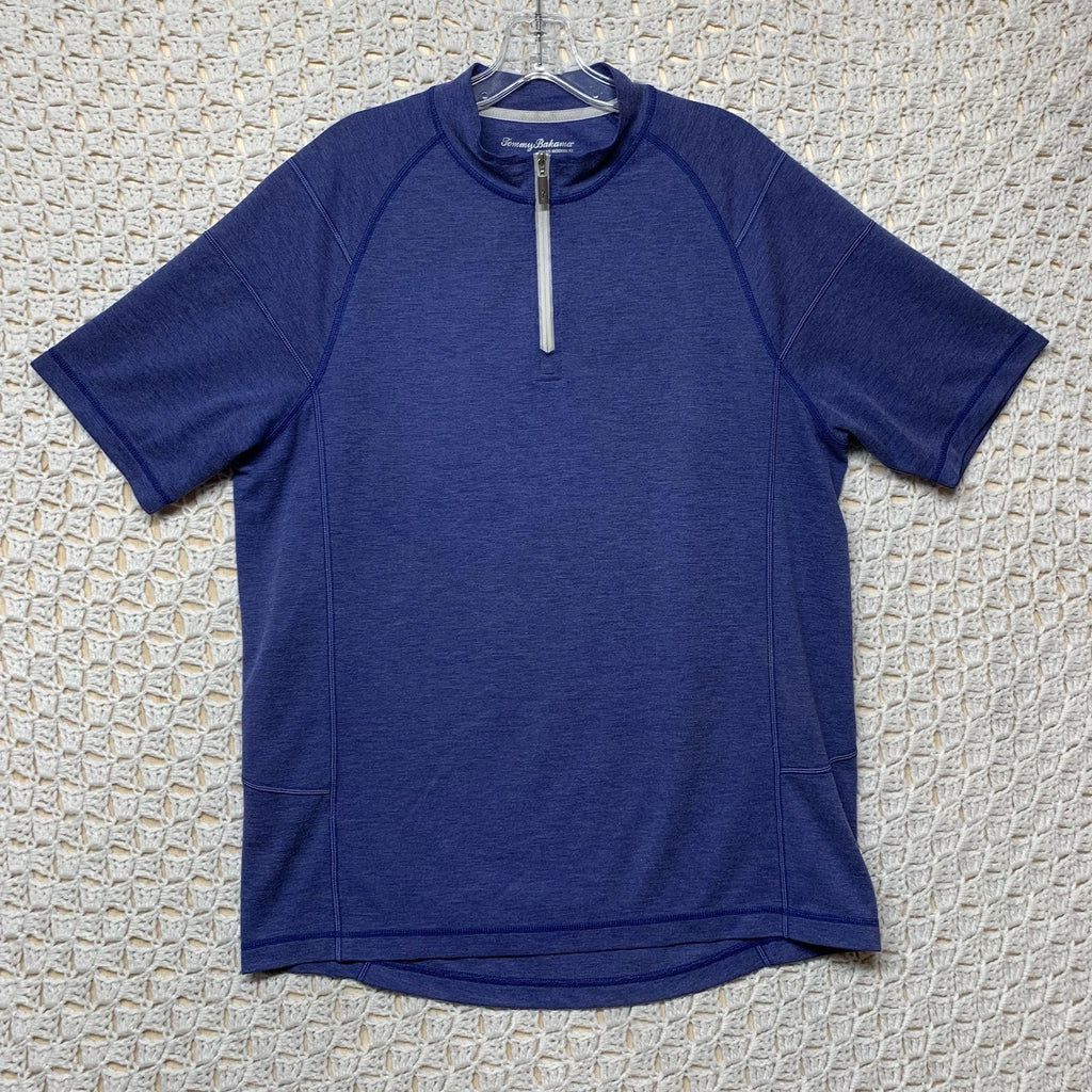 Tommy Bahama Shirt Men’s M Blue 1/4 Zip Henley Island Modern Fit Comfort Marlin