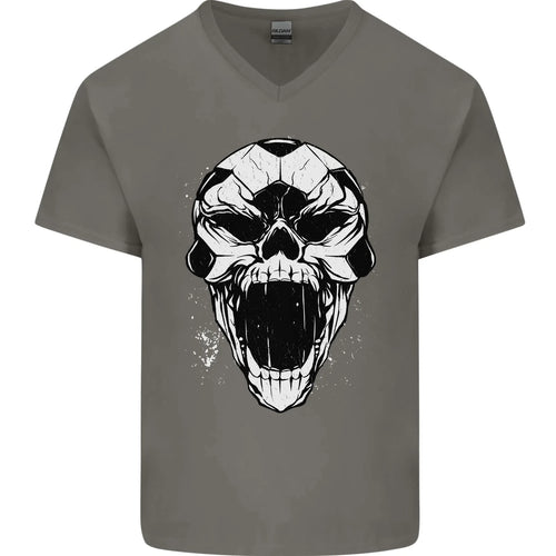 A Football Skull Soccer Footy Mens V-Neck Cotton T-Shirt