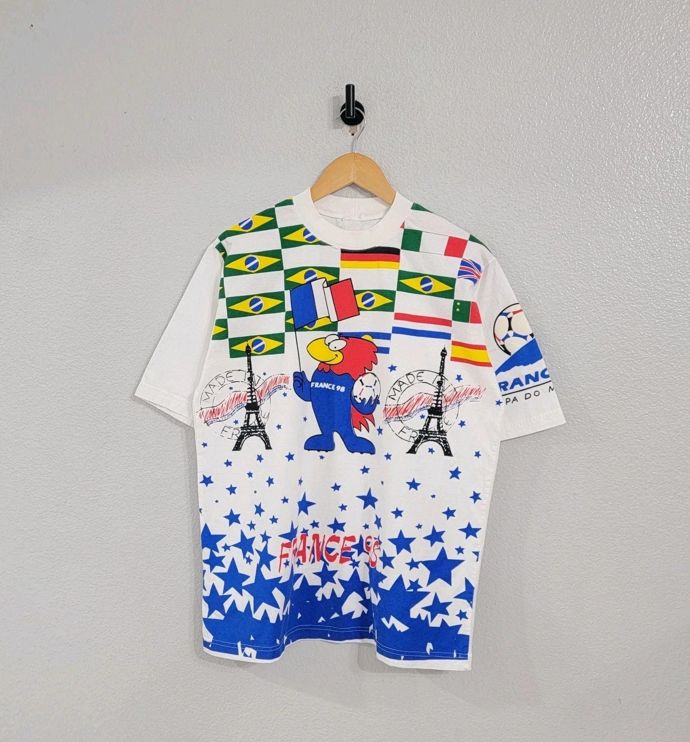 Vintage 1998 France World Cup All Over Print Soccer T Shirt Men's Size Large