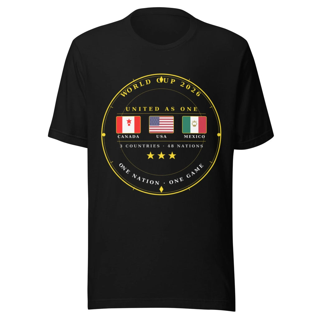 World Cup 2026 Unisex Black Tee USA Mexico Canada Host Nations Soccer Shirt