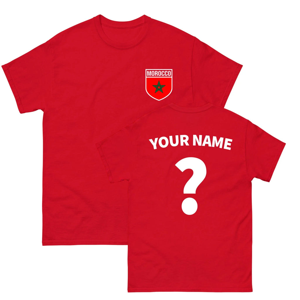 Personalised Morocco football Badge T Shirt, Custom Name and Number Football Tee