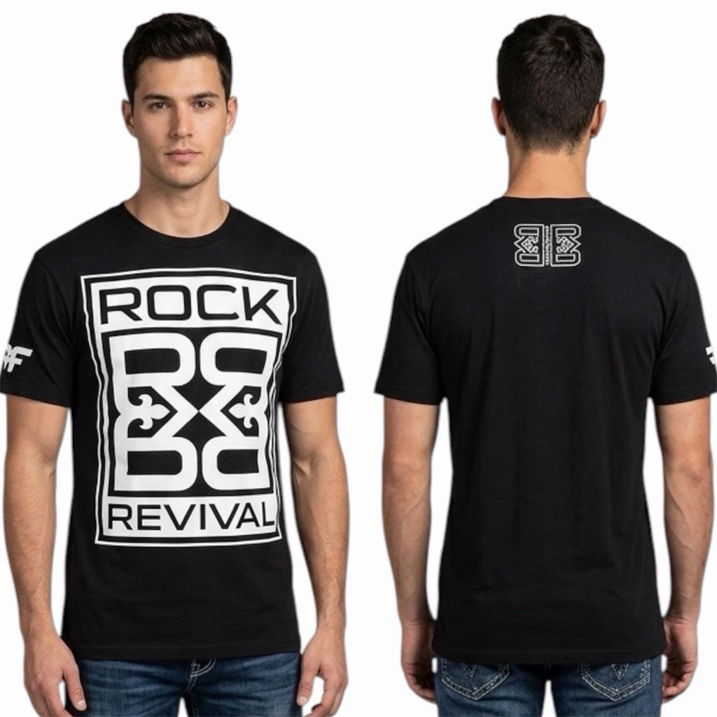ROCK REVIVAL JEANS Black FARROW Regular Fit Short Sleeve Graphic T-shirt NWT
