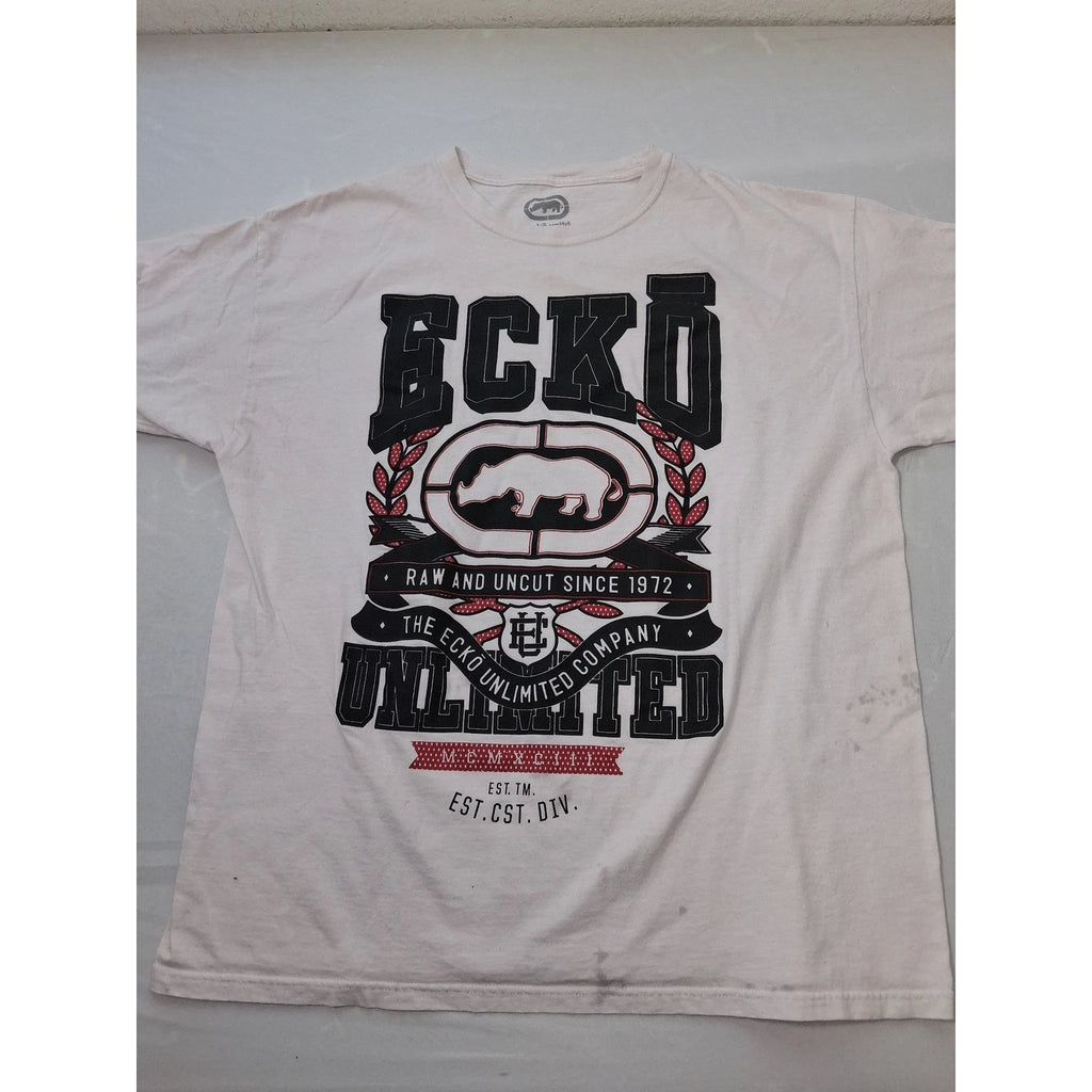 Y2k Ecko Unlimited Mens XL T-Shirt White Graphic Print Short Sleeve Casual