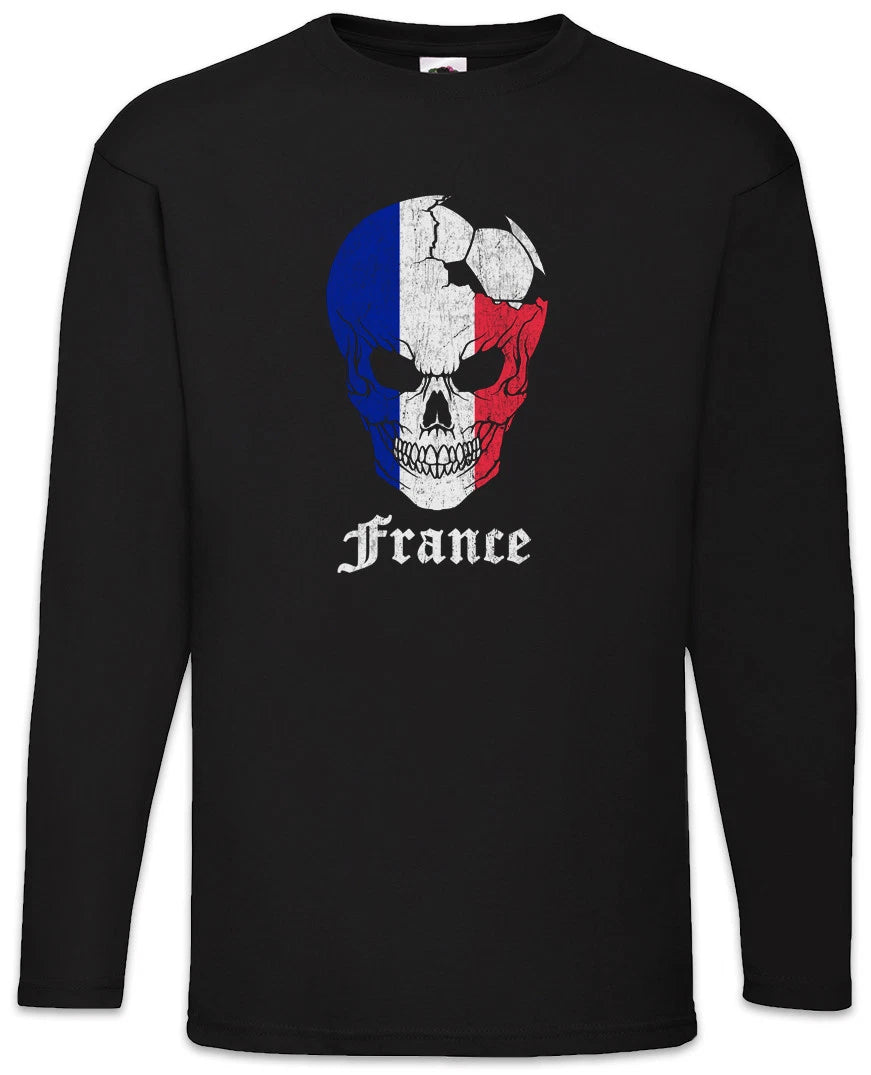 France Football Skull I Men Long Sleeve T-Shirt french Soccer Flag World