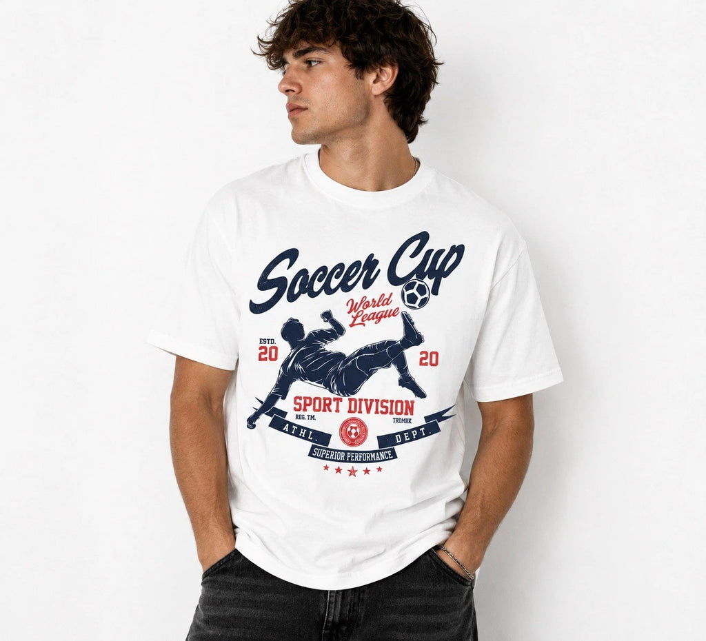 Soccer Cup T-Shirt Retro Soccer Player Graphic Football Fan Tee