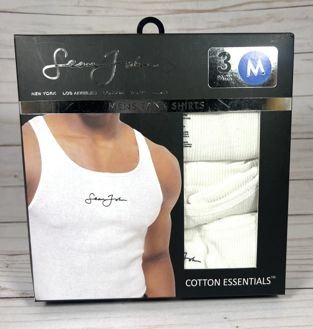 Sean John 3Pk Men's Medium 38-40 Ribbed White Tank Undershirts Shirts