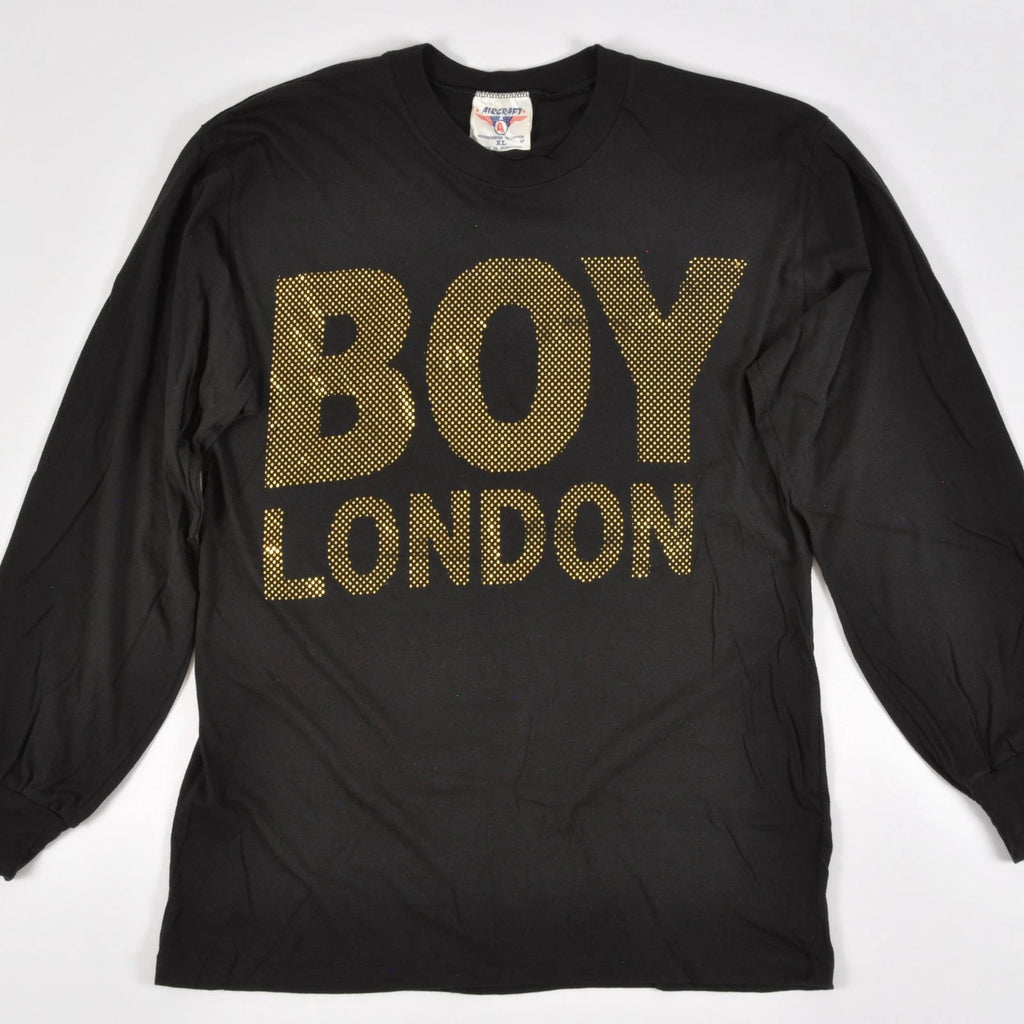 Vintage BOY London Black Gold Logo Long Sleeve Shirt XL Made in USA 80s 90s
