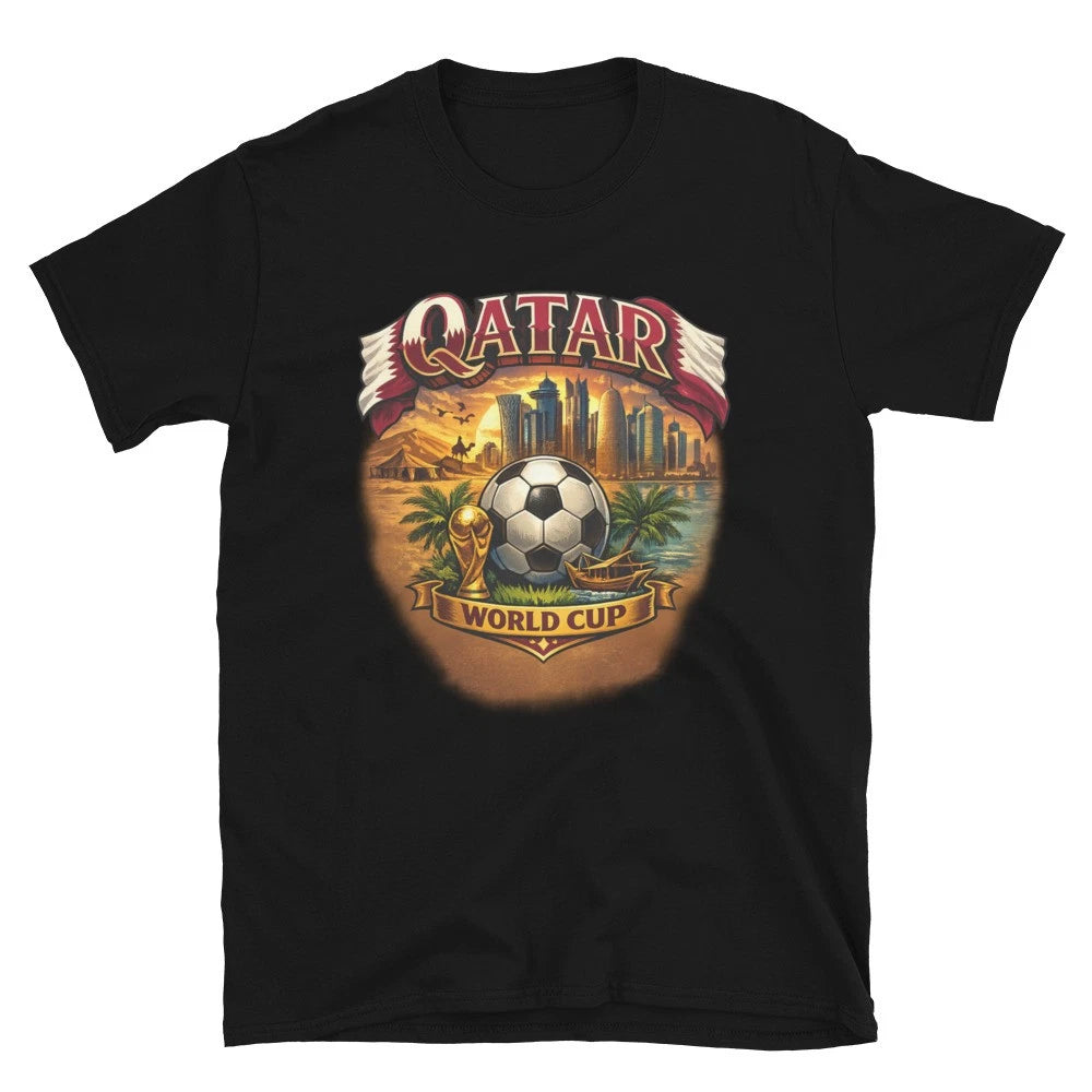 Qatar World Cup Football Fan T-Shirt Maroon & White Supporter Edition Unisex