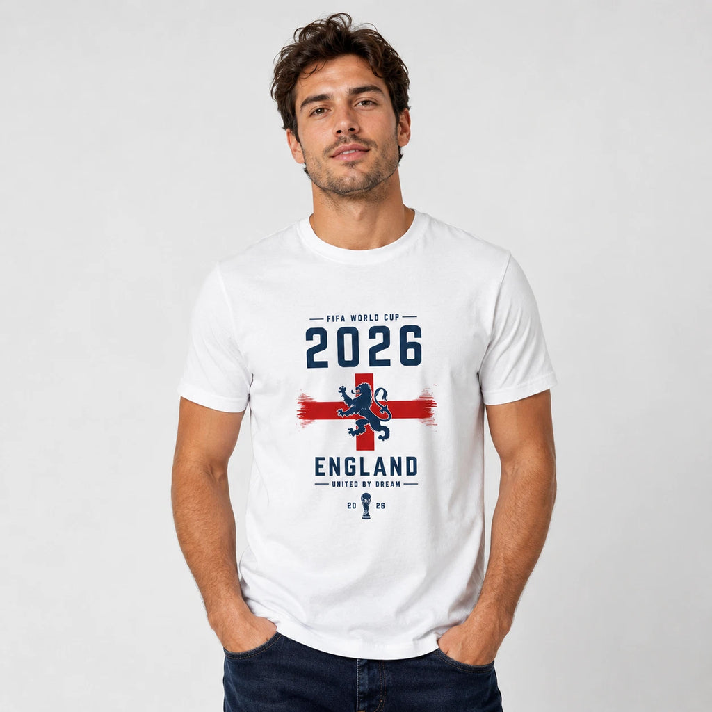 England Football World T-Shirt Cup 2026 Adult Men Soccer Graphic White T-Shirt