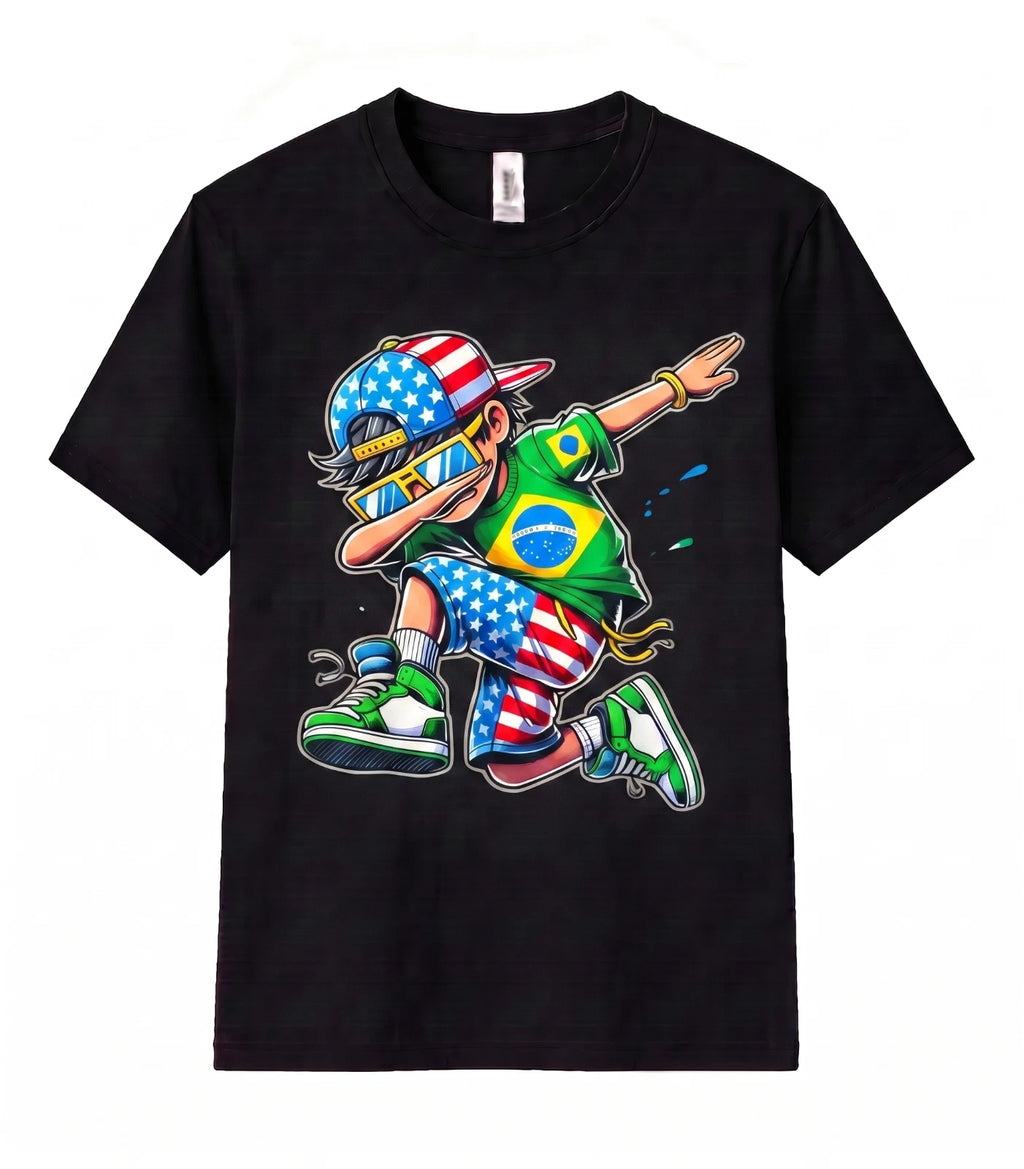 Brazil Flag USA Flag Graphic T Shirt Dabbing Soccer Patriotic Football Fan Gift