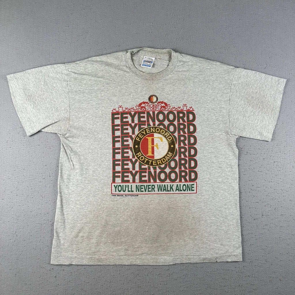 Vintage 90s Feyenoord Rotterham FC T Shirt Men's XL Grey Dutch Football Soccer