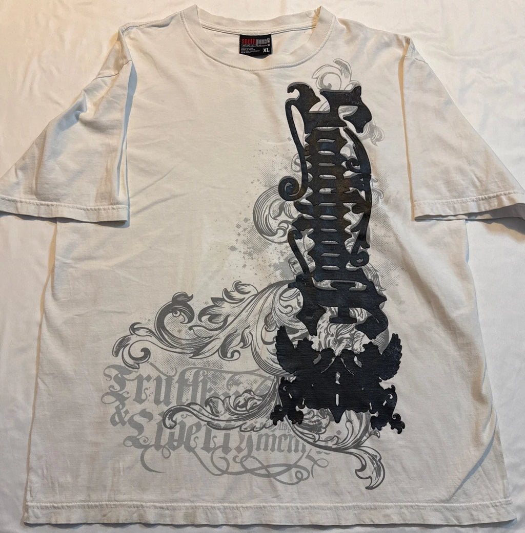 Southpole Tshirt Grunge Graffiti Graphic Tee Sz XL White Black Vintage Y2K