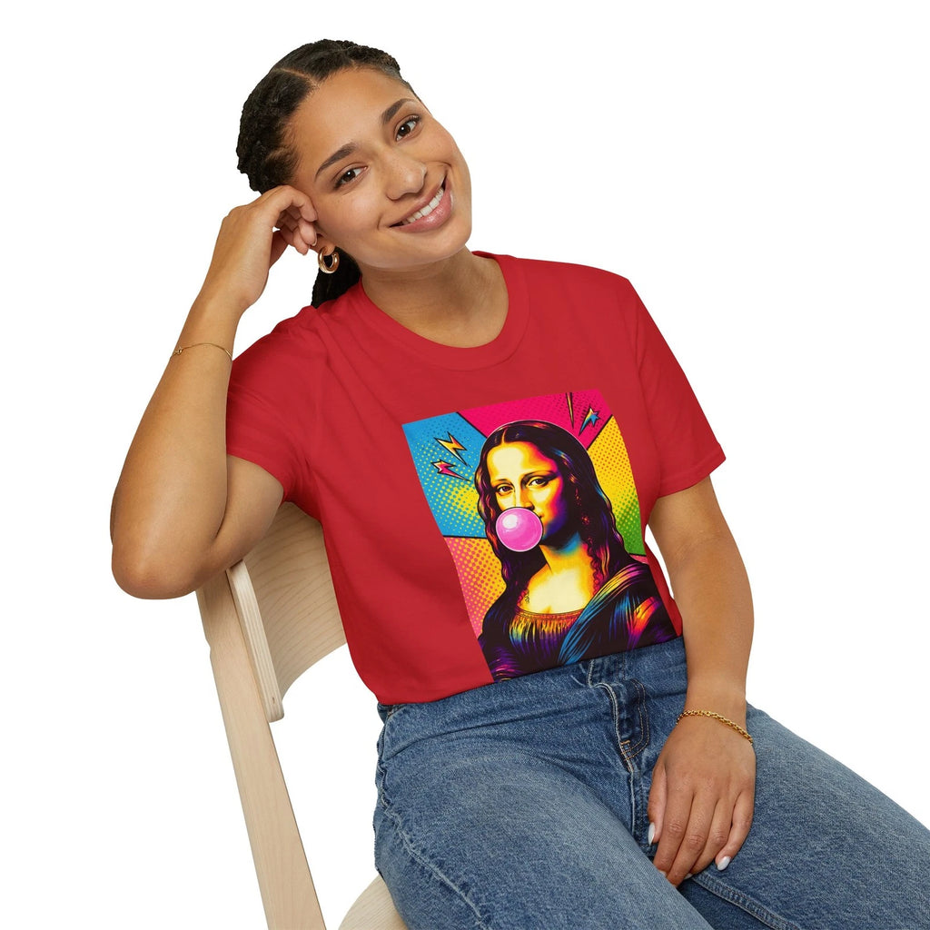 Pop Art Mona Lisa Bubblegum T-Shirt | Retro Neon Portrait Tee