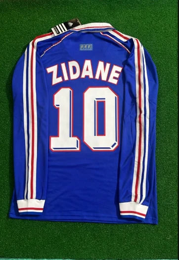 France Zidane #10 World Cup 1998 Blue Soccer Home Jersey Long Sleeve