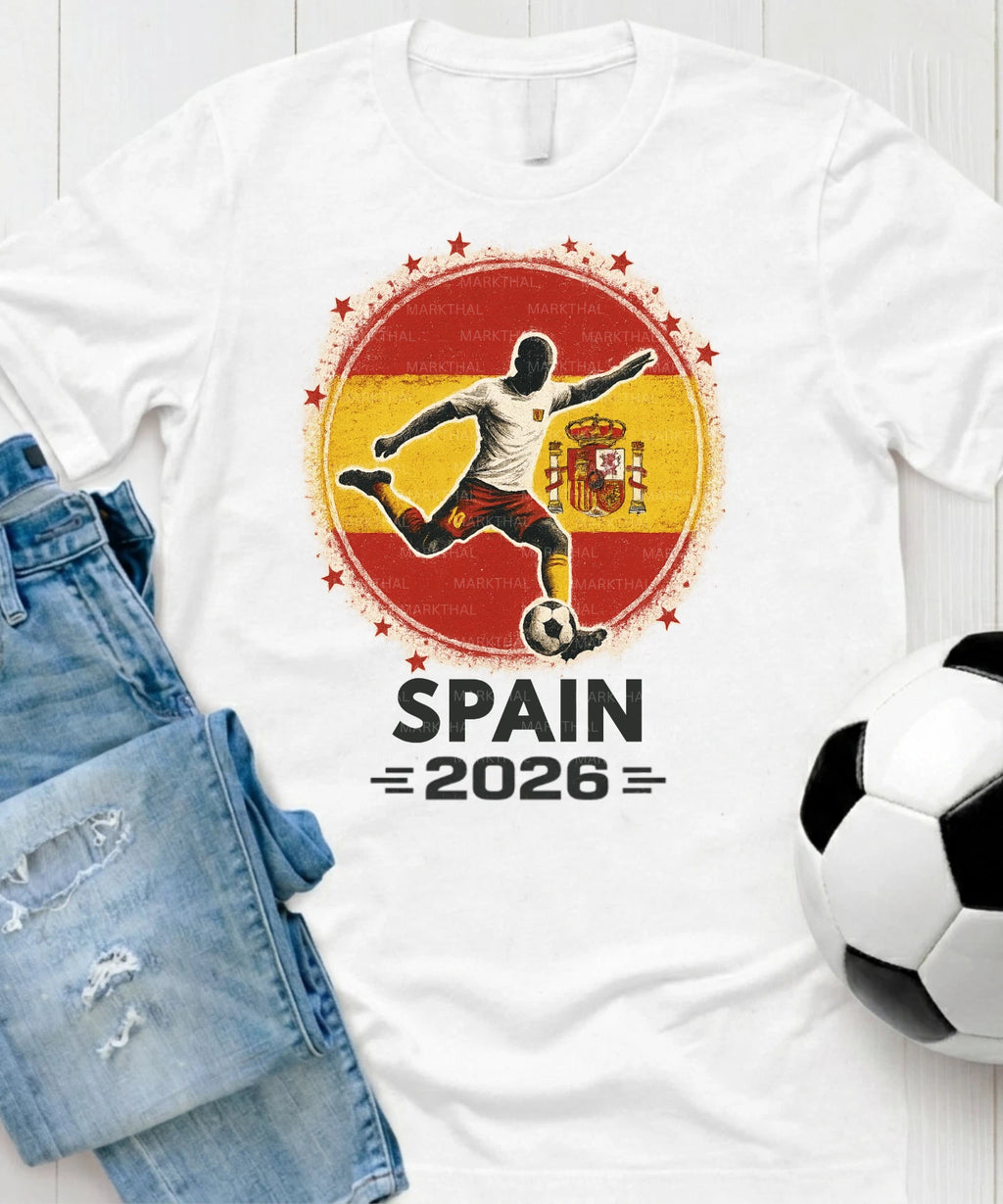 Spain 2026 World Soccer TShirt Futbol Shirt Spanish Flag Tee Gildan Unisex