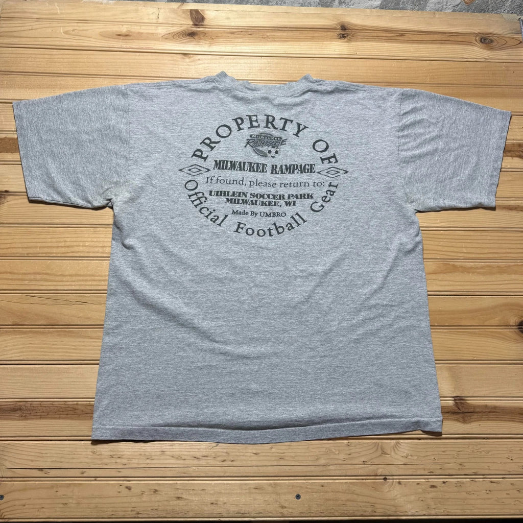 Vintage 90s Milwaukee Rampage Wisconsin Soccer Heather T-Shirt USA Made Size XL