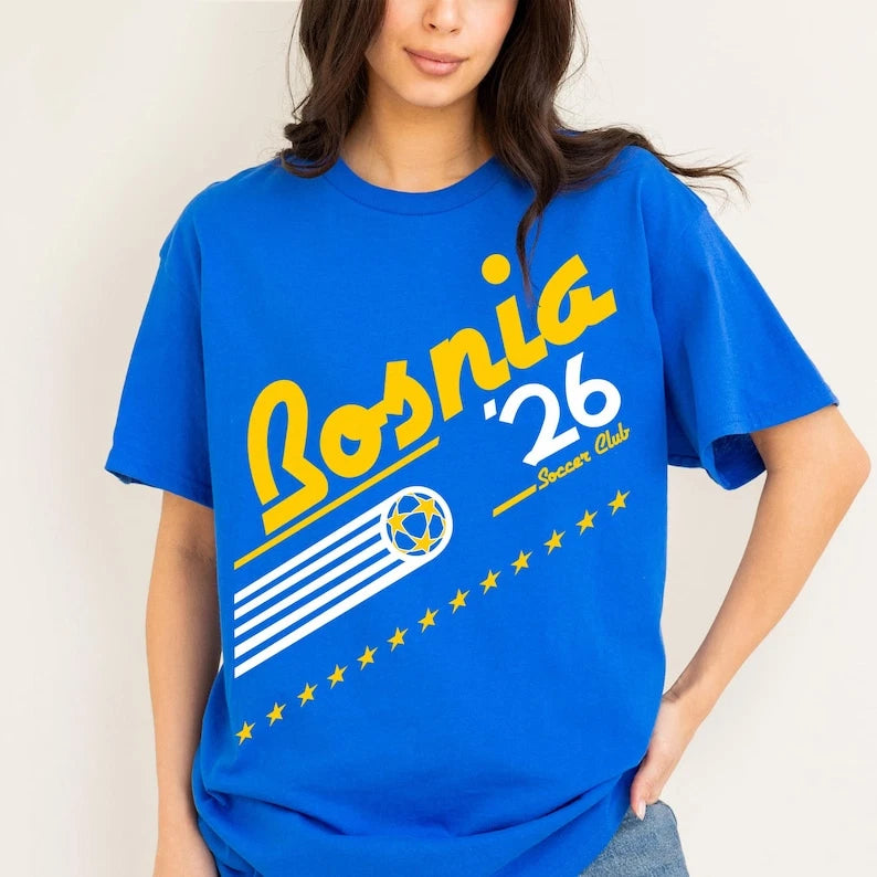 Retro Bosnia & Herzegovina Soccer Cup T-Shirt, 90's World Team Graphic Tee