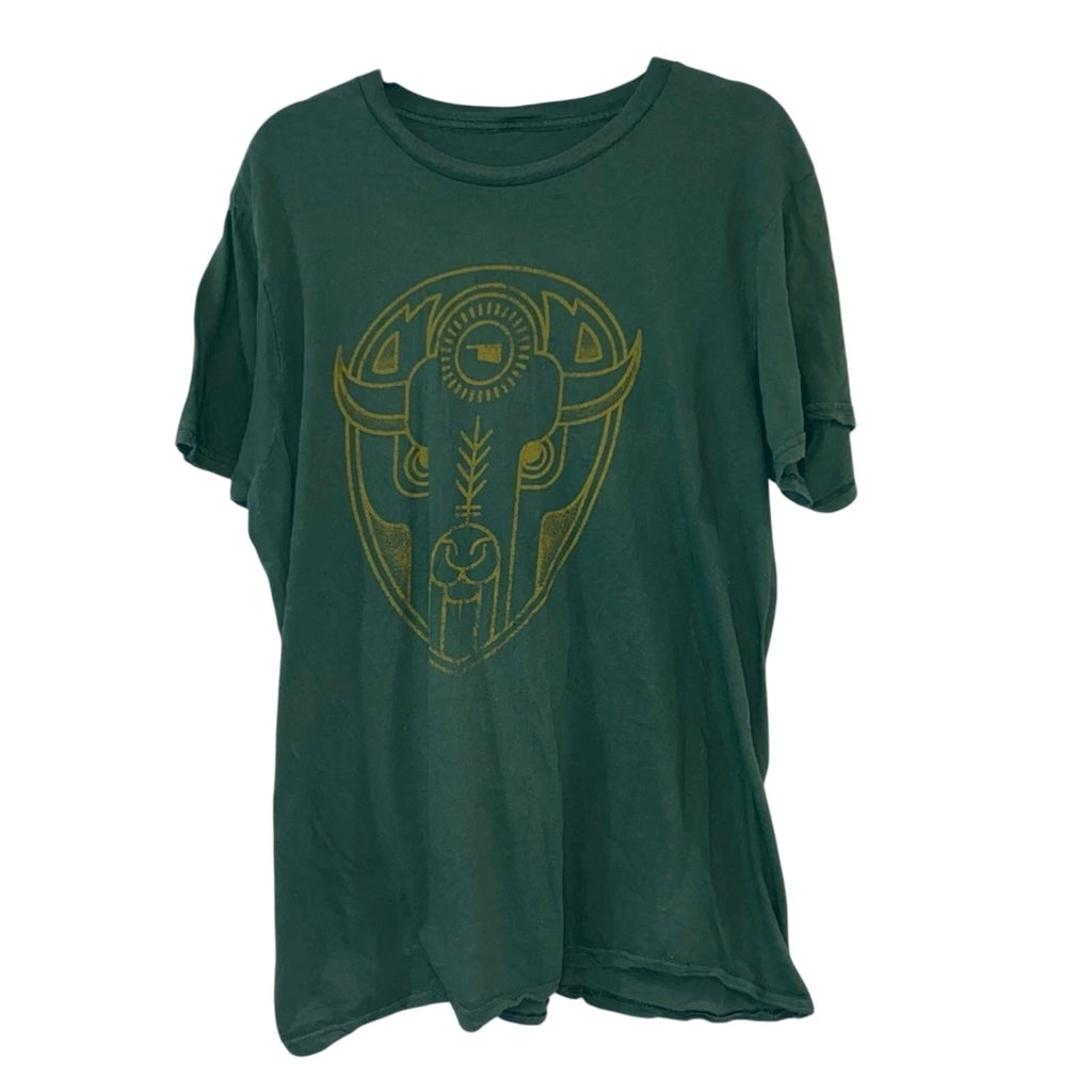 Tribal Buffalo Graphic Tee Green Unisex Large Oklahoma