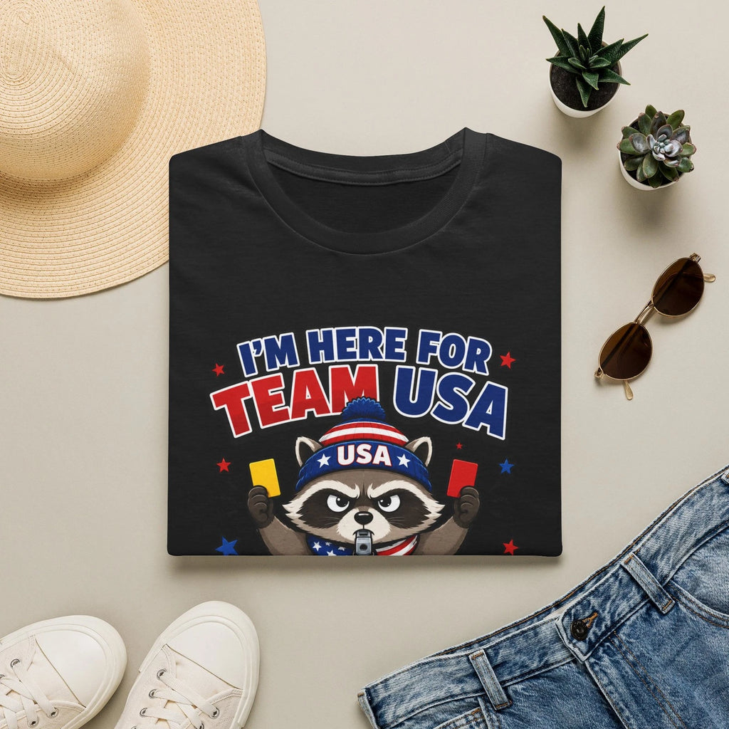 I'm Here For Team USA raccoon soccer referee T-Shirt | USA fan tee