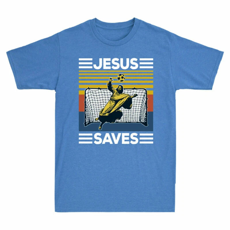 Gift Saves Funny Short Vintage T-Shirt Jesus Tee Cotton Soccer Sleeve Men's