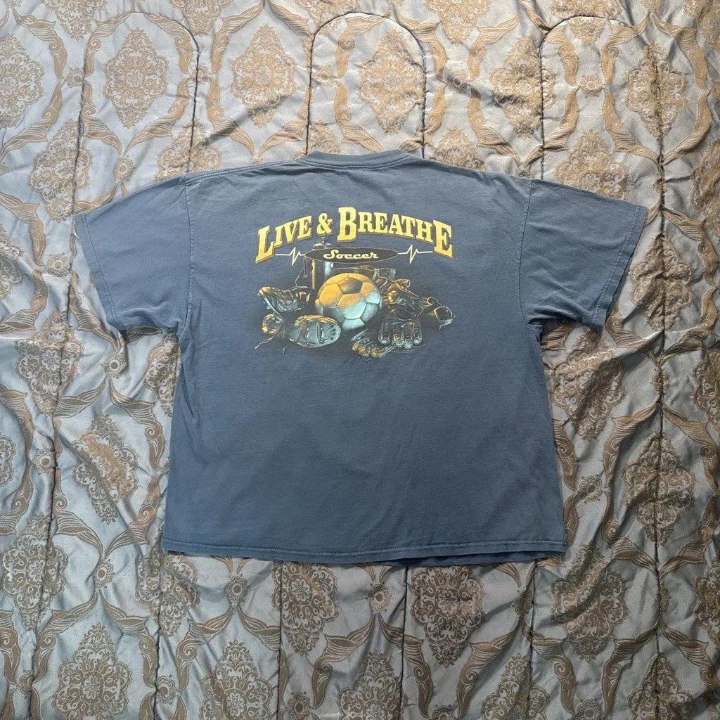 Vintage 2000s Live & Breathe Soccer Retro Graphic Tee Size 2XL