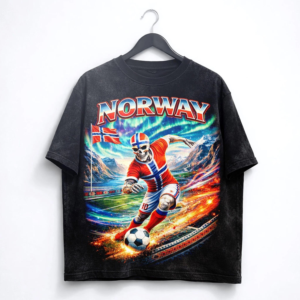 Norway Washed T Shirt Soccer Northern Lights World Cup 2026 Tee