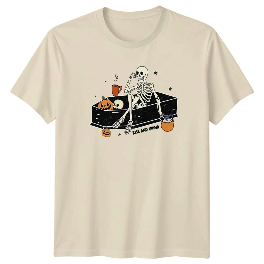 Rise And Grind T-Shirt Coffee Skeleton Halloween Gift For Him And Her