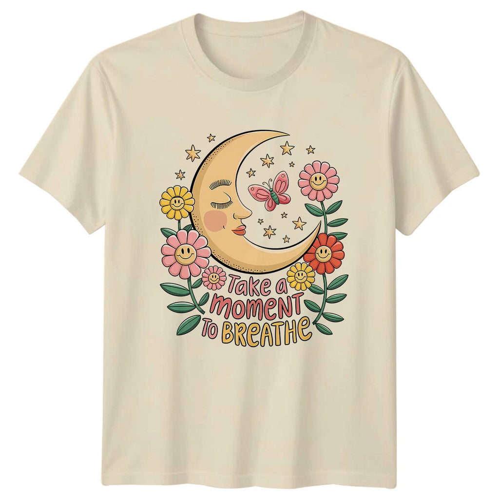 Take A Moment To Breathe T-Shirt Moon Boho Retro Vintage Style